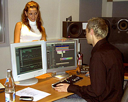 Mandy of Monrose with Producer Marc Mozart in the Studio recording the album Temptation