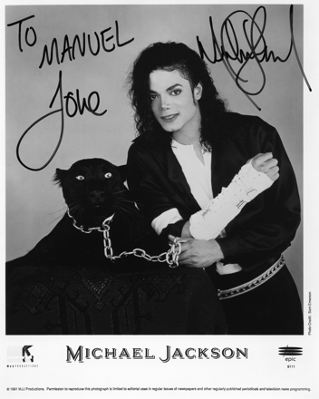 Michael Jackson Autograph with personal dedication to Manuel Loyo, producer and songwriter of the Mozart & Friends team of music producers