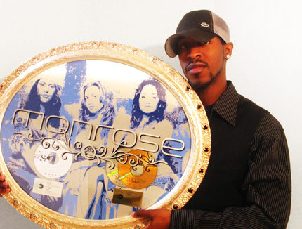 J. Worthy presents his platinum sales award for his production work on Monrose debut album "Temptation"